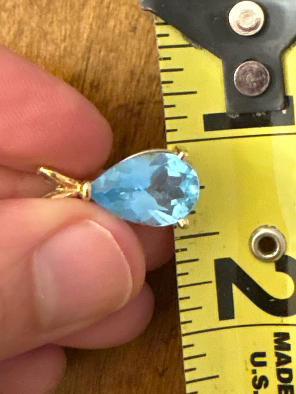 Gold Tone Blue Sapphire Teardrop Pendant Pear Cut Statement Necklace Charm - Picture 13 of 14